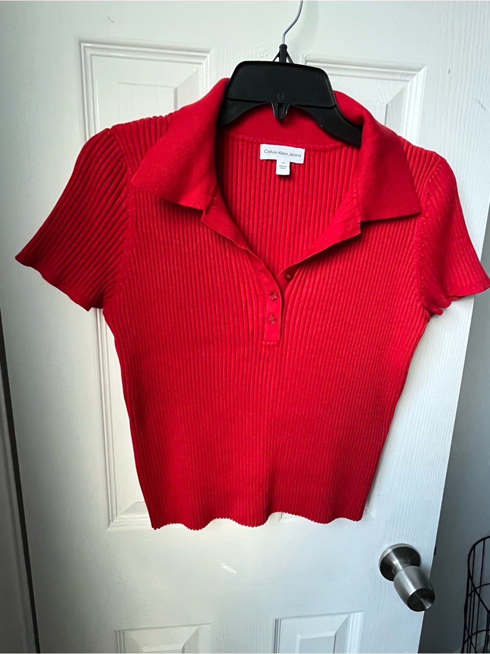 Calvin Klein Jeans Red Ribbed Polo Tee